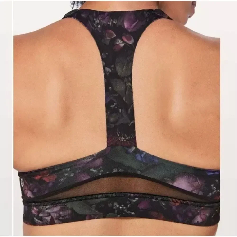 Lululemon Break Free Sports Athletic Yoga Bra Nulux Frozen Floral Black Womens 8 - Picture 2 of 9